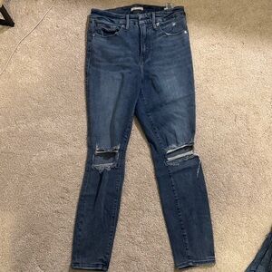 Good American Dark Blue Distressed Skinny Jeans